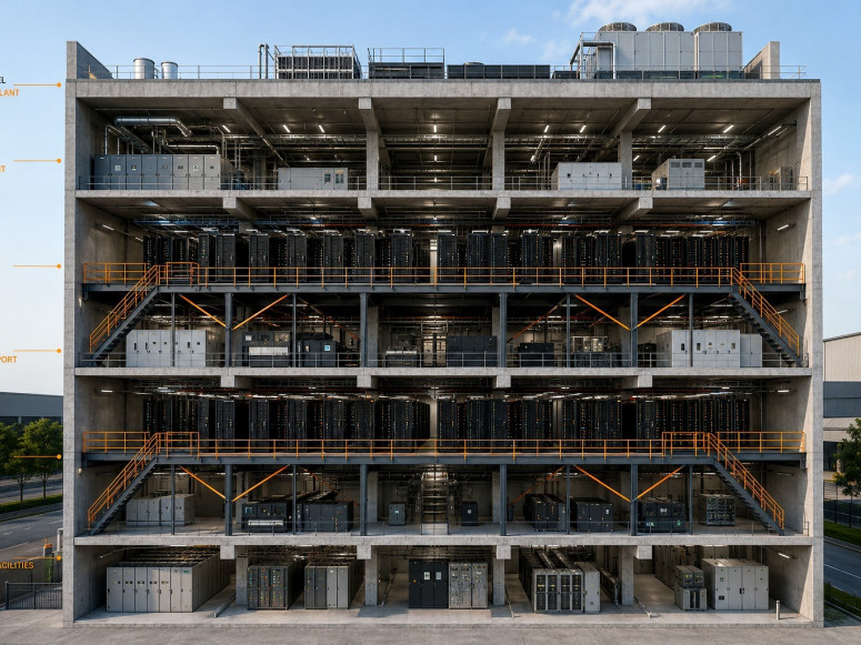 Concrete Data Halls, Steel Intermediate Levels 
