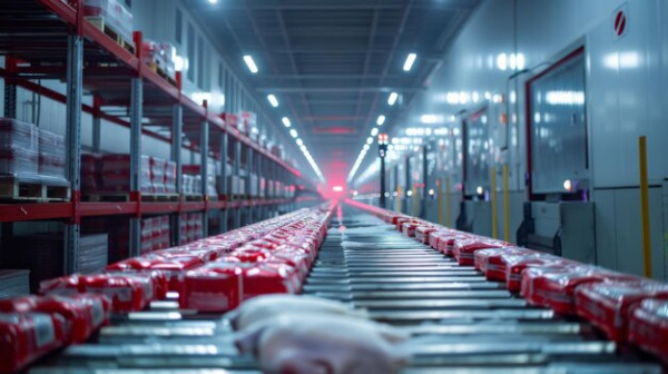 conveyor belt transporting cold goods